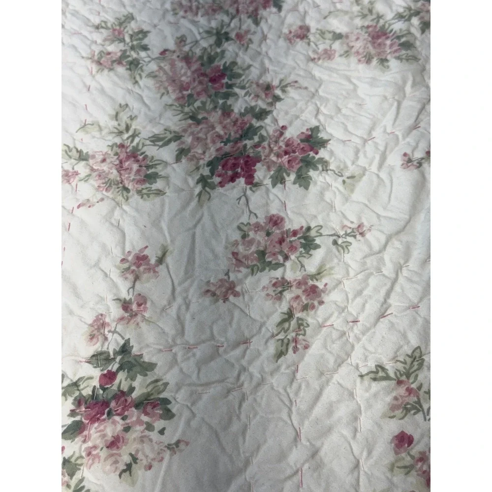 VTG Simply Shabby Chic Pink Floral Rose Cotton King Quilt Laura Ashley cottagec